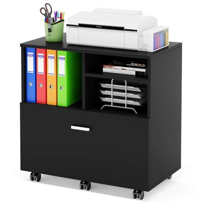 Rolling File Cabinet on Wheels, Mobile Lateral Filing Cabinet with Large Drawer and Storage Shelves for Home Office
