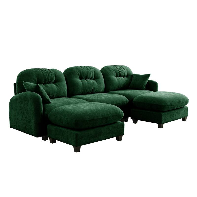 107" Sectional Couches for Living Room, Tufted Back Upholstered Couch with Ottoman, Chenille 3 Seater Modular Sectional Sofa