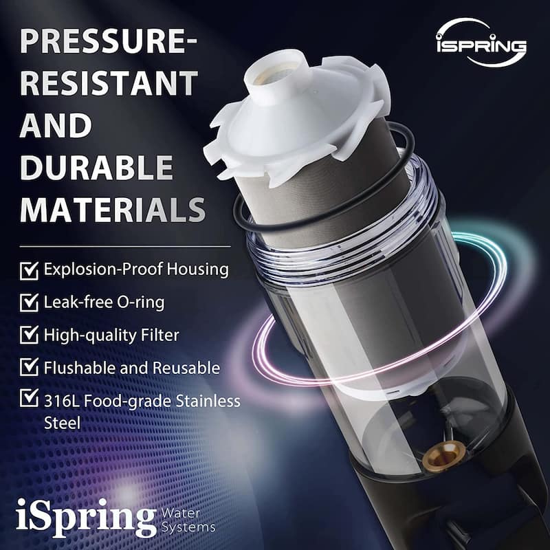 iSpring WSP50ARJ-BP NSF Certified Spin-Down Sediment Water Filter w/ Bypass, 50 Microns, 4 Modes, Touch-Screen Flushing Module