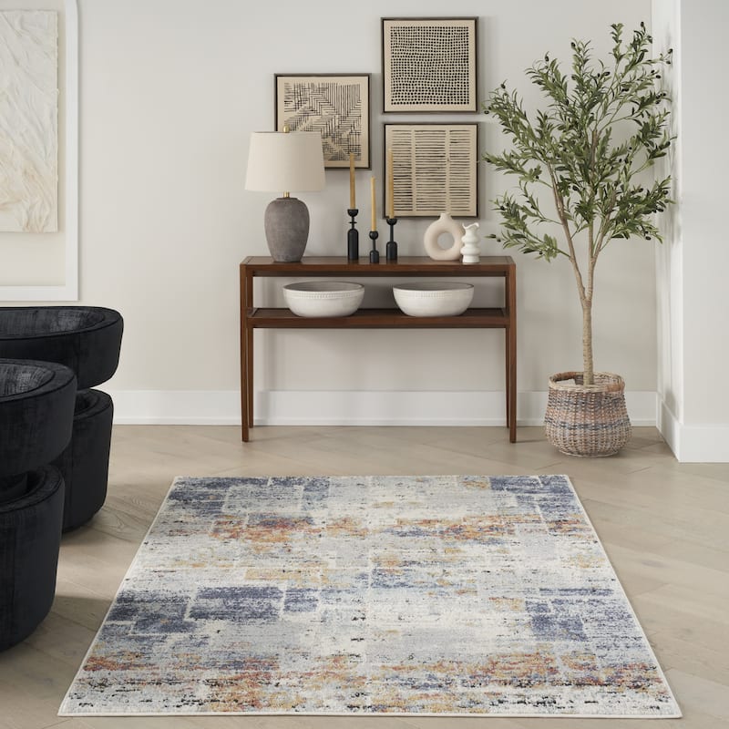 Nourison Motion Indoor only Blue Abstract Area Rug - 5' 3" x 7'