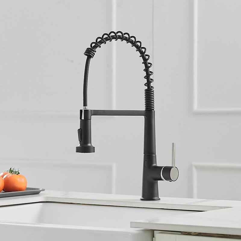 Single Handle Spring Touchless Pull Down Kitchen Faucet - Black