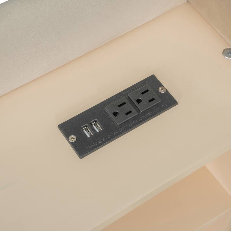 Velvet Upholstered Twin Daybed with Trundle, Storage Shelves & USB Charging (Beige)