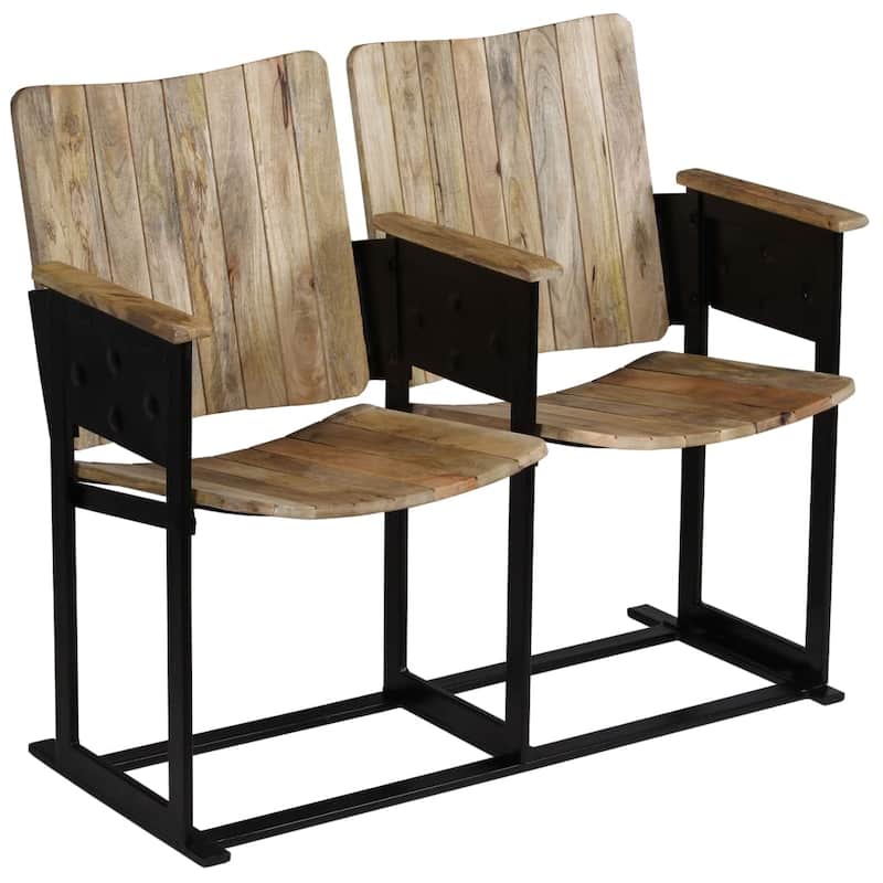 vidaXL 2-Seater Bench Solid Mango Wood and Steel - 40.2" x 21.7" x 32.7"