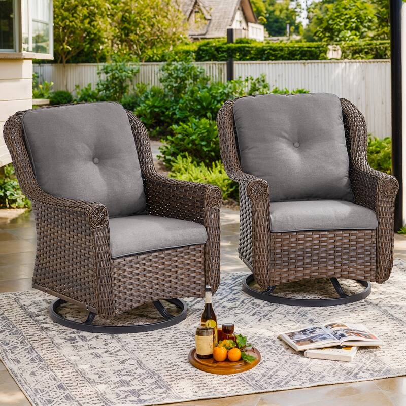 2 Piece Outdoor Swivel Chairs with Cushion - Brown - Grey