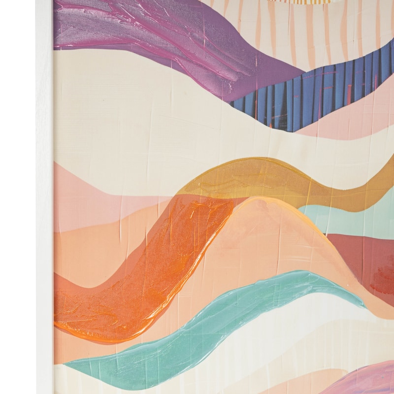 Canvas Abstract Wavy Framed Wall Art with White Frame - Multi Colored - Roche River Decor