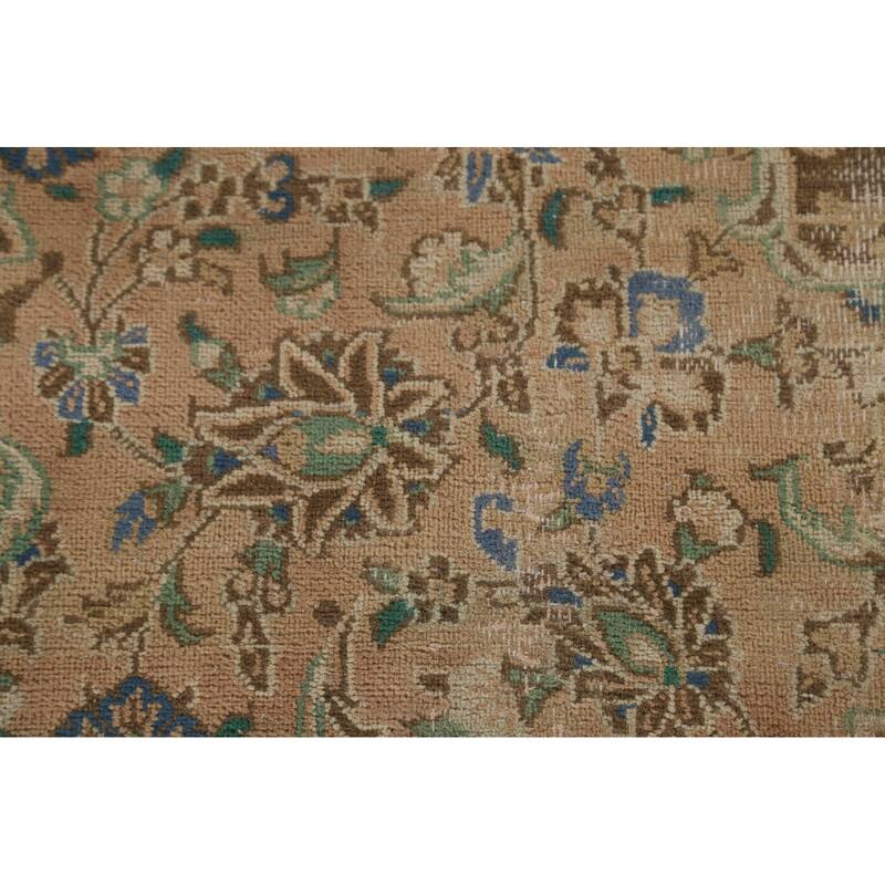 Traditional Mashad Persian Vintage Rug Handmade Orange Wool Carpet - 6'4"x 9'2"