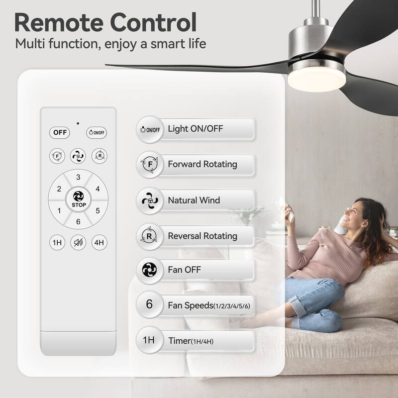 52 Inch LED Ceiling Fan with Lights Remote(3-Blade)