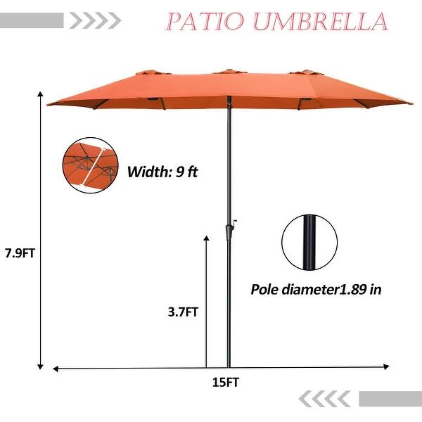 dimension image slide 1 of 5, Ainfox 15Ft Patio Umbrella with Crank Without Base