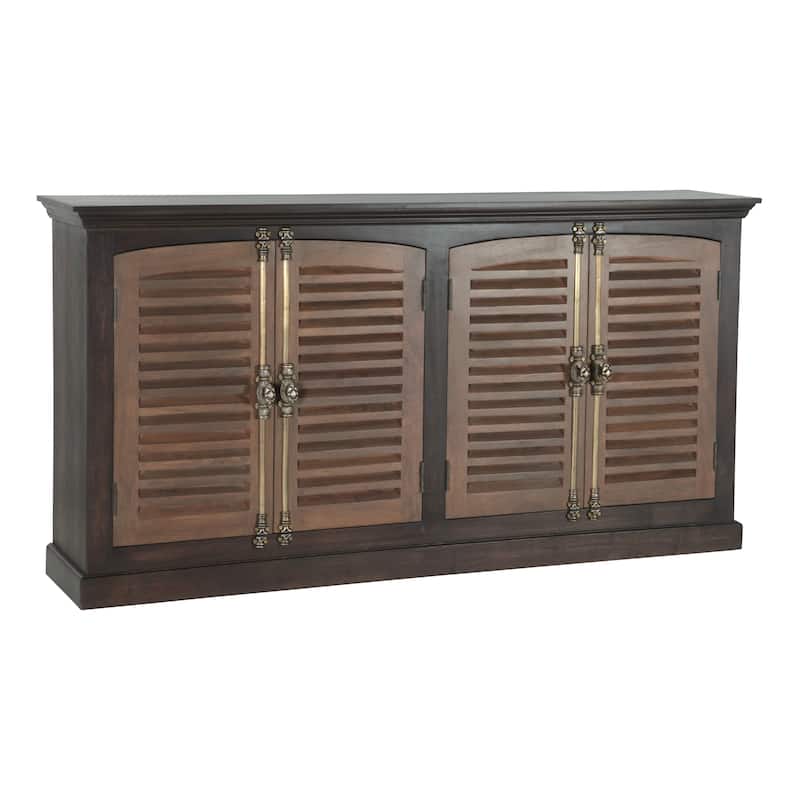 HomeRoots 72" Dark Brown Solid Wood Shutter Style Sideboard with Four Doors - 72.00 in. x 37.00 in. x 15.00 in.