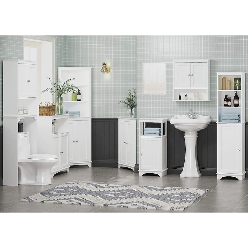 Spirich Home Floor Corner Cabinet with Two Doors and Shelves, Free-Standing Corner Storage Cabinets,White - White - Painted