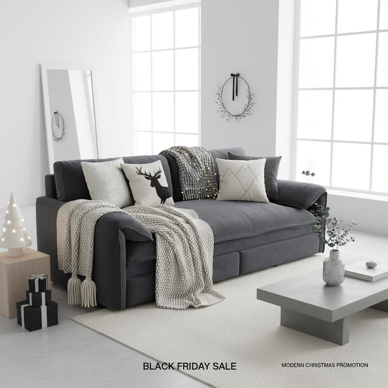 Homy Casa 3-in-1 Convertible Sofa Bed Queen Size Futon with Storage, Living Room, Bedroom, Black Friday Christmas Gift