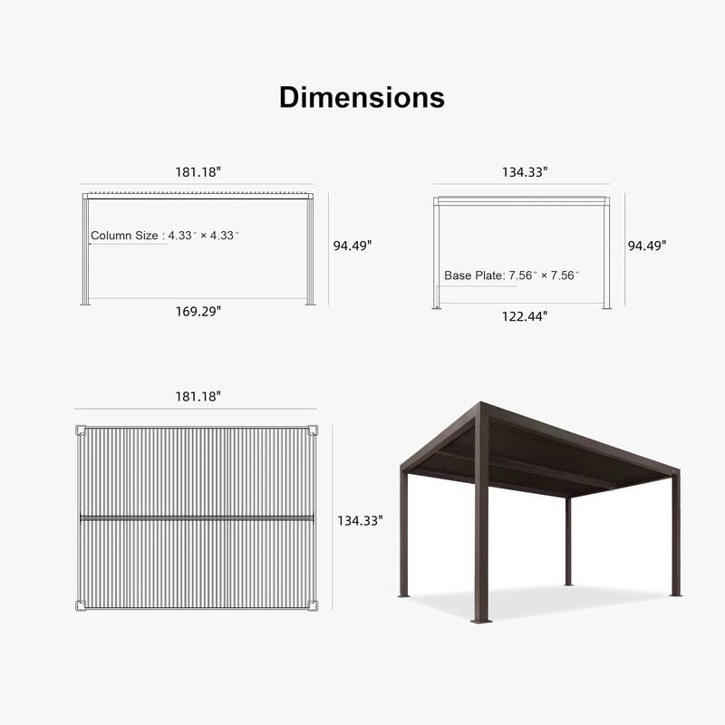PURPLE LEAF Bronze Louvered Pergola with Adjustable Roof for Deck Backyard Garden Hardtop Gazebo