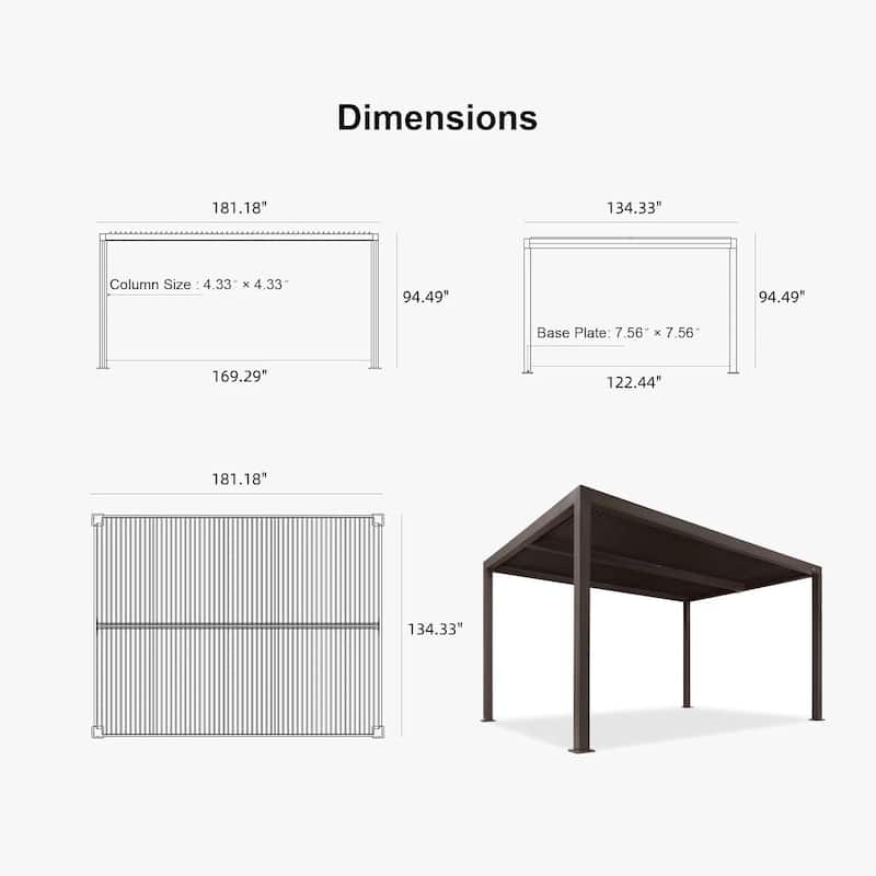 PURPLE LEAF Louvered Pergola with Solar Lights Hardtop Gazebo for Patio