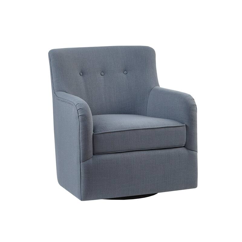 Roomfitters 360 Degree Swivel Accent Chair, Button Tufted Back Armchair, Upholstered Transition Lounge Seating, Blue
