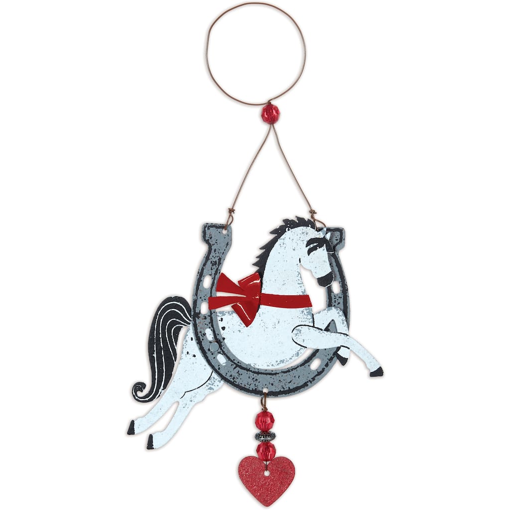 "Winter", Stallion & Horseshoe Ornament - Set of 3
