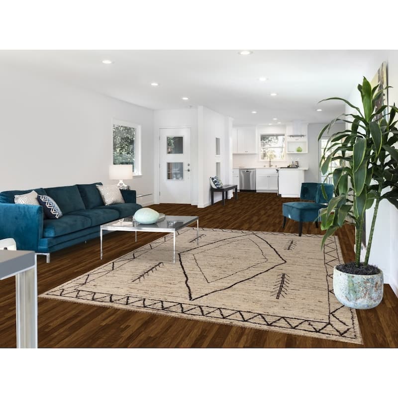 Geometric Grey Moroccan Oriental Area Rug Hand-Knotted Wool Carpet - 6'11" x 9'7"