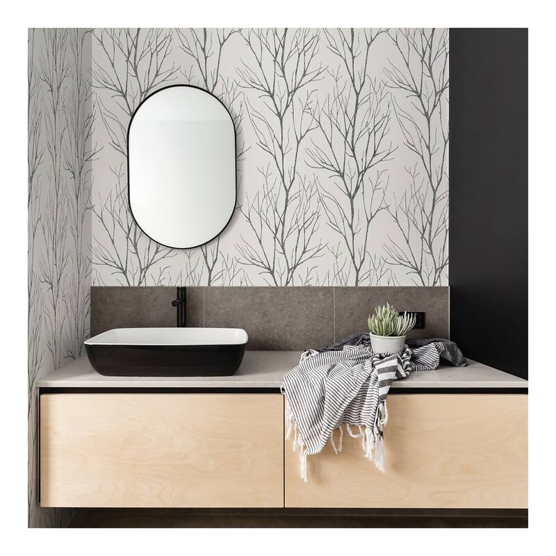 Advantage Diani Charcoal Metallic Tree Wallpaper - 21 x 396 x 0.025