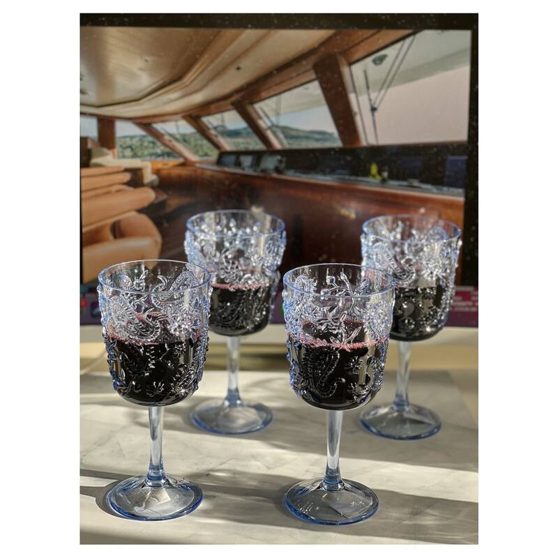 Paisley Plastic Wine Glasses Set of 4 (13oz), BPA Free Acrylic Wine Glass Set