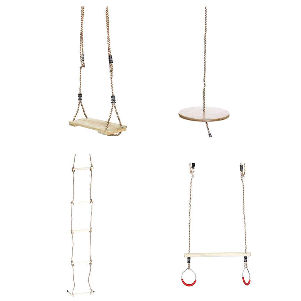 Wooden Swings with 4 Included Ropes, Tree Swing, Swing Bar, Climbing Rope Ladder and Swing Seat - 4 Pieces