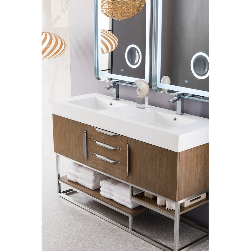 James Martin Vanities Columbia 59" Double Vanity, Latte Oak with Brushed Nickel Hardware