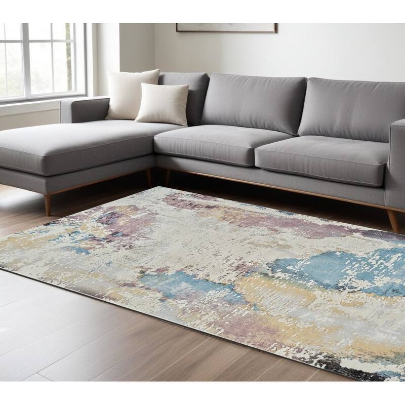 Biko Distressed Abstract Modern Stain Resistant Woven Durable Area Rug By HomeRoots - 8' X 11' - Cream/Onyx - Rectangle