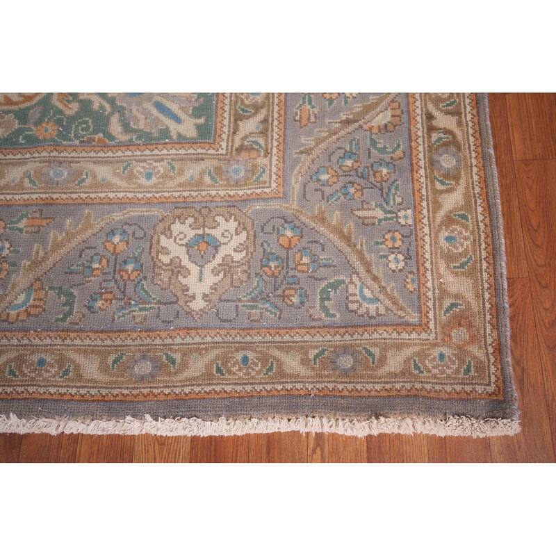 Tabriz Persian Vintage Area Rug Hand-Knotted Blue Wool Carpet - 9'10"x 12'9"