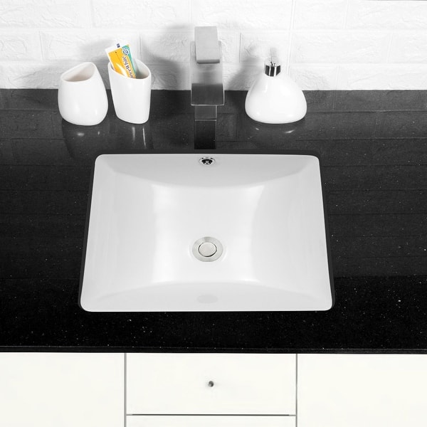 LORDEAR 18.25 in. Undermount Vessel Sink Modern in Pure White Rectangle Porcelain Ceramic Lavatory Vanity Bathroom Sink