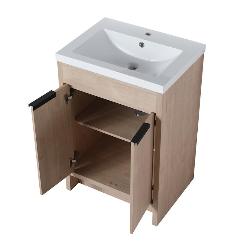 24 Inch Plywood Freestanding Bathroom Vanity With White Resin Sink and Doors and shelf
