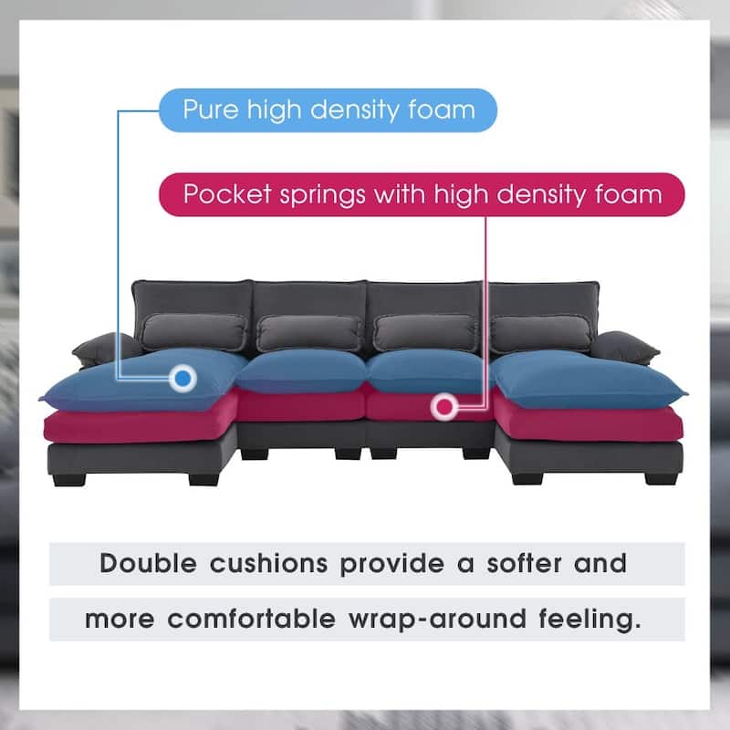 Modern U-shaped Sectional Sofa with Waist Pillows，Sleeper Sofa Couch with Chaise Lounge