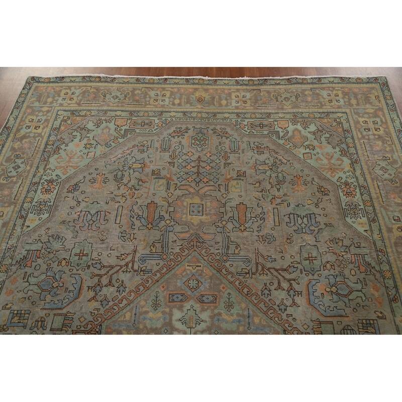 Hand Knotted Oriental 100% Wool Carpet Traditional Medallion Greys & Charcoal Tabriz Area Rug - 9' 8'' X 6' 9''