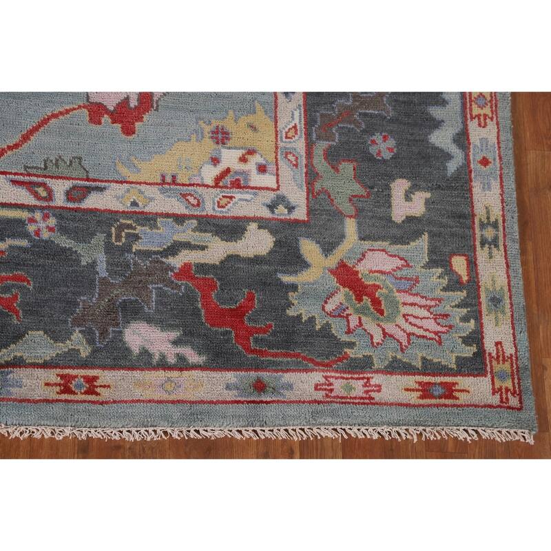 Blue Oushak Area Rug Handmade Oriental Wool Carpet - 8'1"x 9'10"