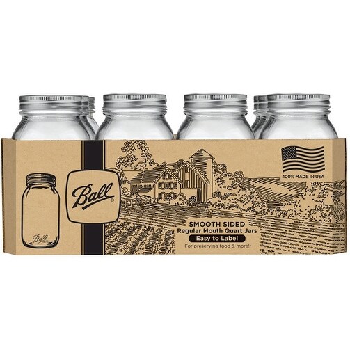 Ball 1440062504 Smooth Sided Regular Mouth Canning Jar, Quart