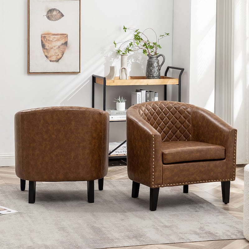 KINWELL 29" PU Faux Leather Club Armchair with Nailheads, Set of 2
