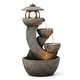 preview thumbnail 11 of 19, Glitzhome 32"H 4-Tiered Zen Pagoda Polyresin LED Lighted Outdoor Floor Water Fountain