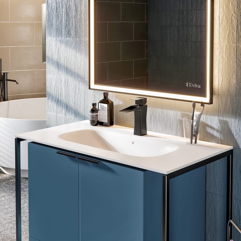 Eviva Onyx Wall Mount Bath Vanity with Solid Surface Top