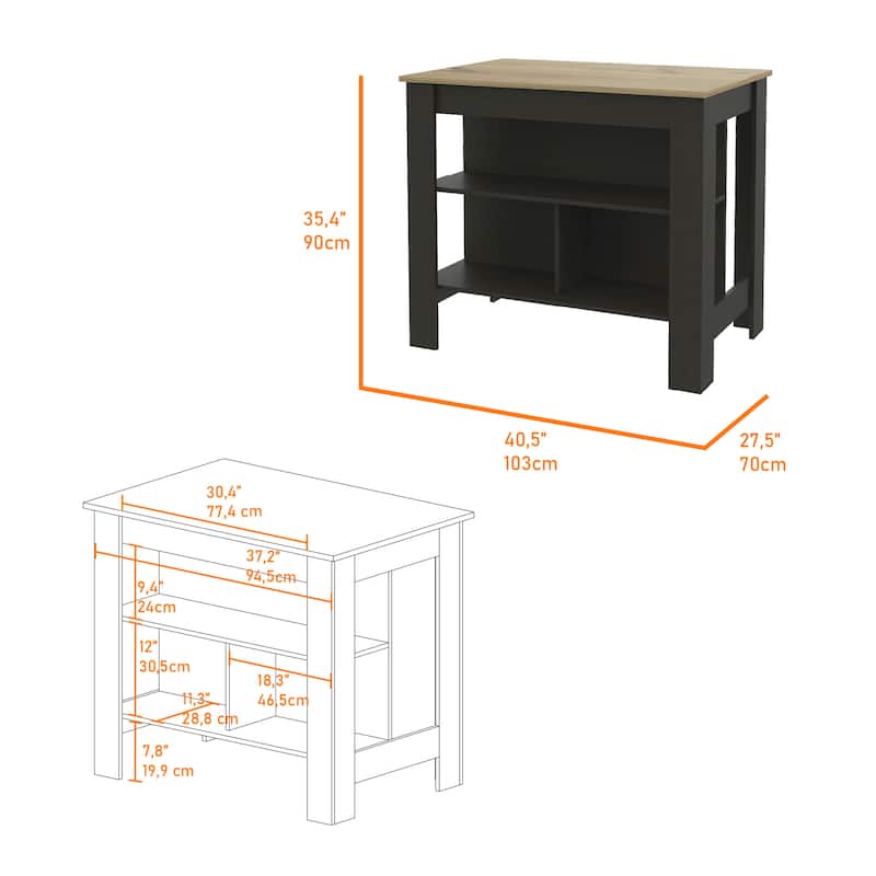 FM Furniture Brooklyn Kitchen Island with Open Storage