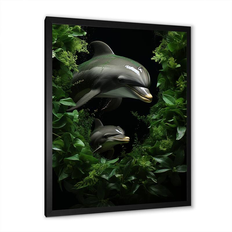 Designart "Dolphin Eco Guardians " Animals Dolphin Framed Wall Decor