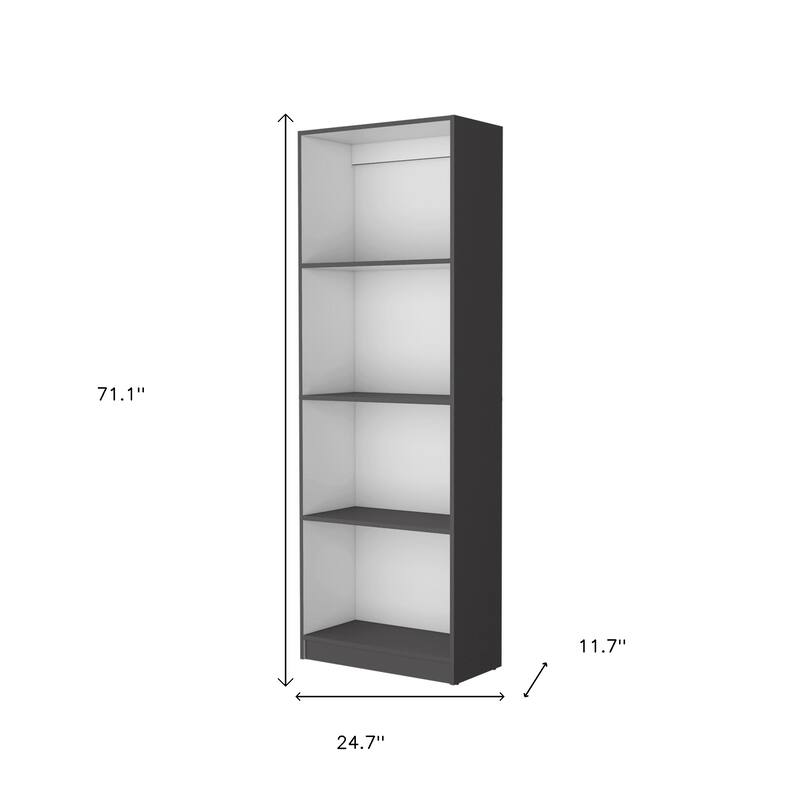 HomeRoots 71" Gray And White Wood Four Tier Bookcase