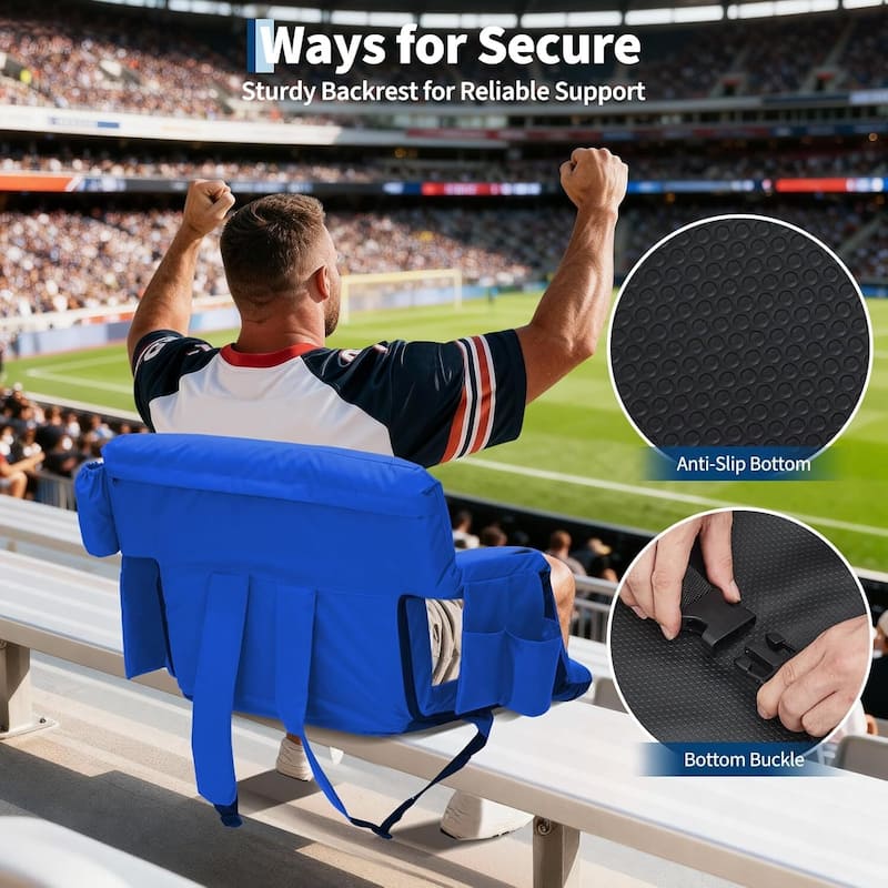2 PCS 20" Reclining Bleacher Seat, Stadium Chair with Back Support Padded Cushion