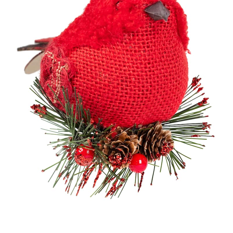 13" Red and Green Plaid Cardinal on Holly Berries Christmas Ornament