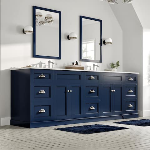 Epic 96 in. Blue DS Bath Vanity with Carrara Quartz Top & Undermount Sinks