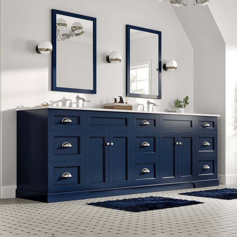 Epic 96 in. Blue DS Bath Vanity with Carrara Quartz Top & Undermount Sinks