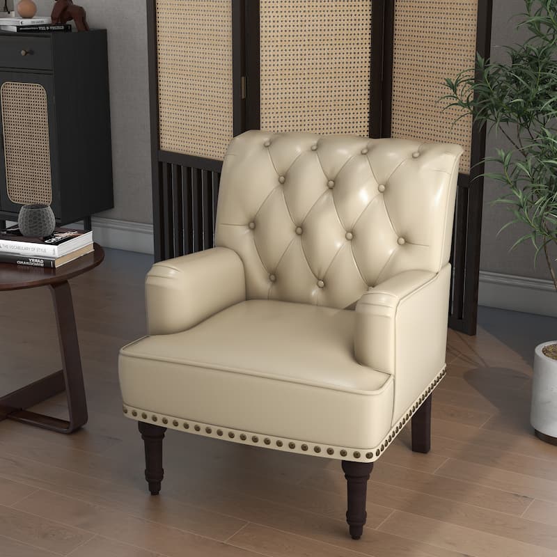 Mid-Century Leather Tufted Accent Chair for Living Room