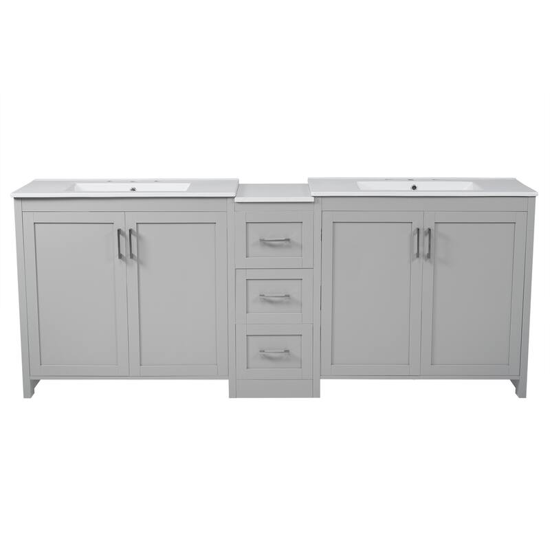 Roomfitters 84" Double-Sink Vanity, Aesthetic Modern Design with Quartz Top, Adjustable Shelves
