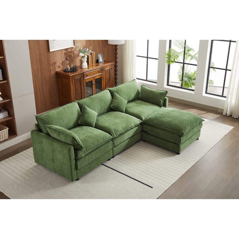 Minimalist Chenille Modular Sectional Sofa, 3-Seater L-Shaped Couch with Movable Ottoman, Upholstered Sofa for Living Room