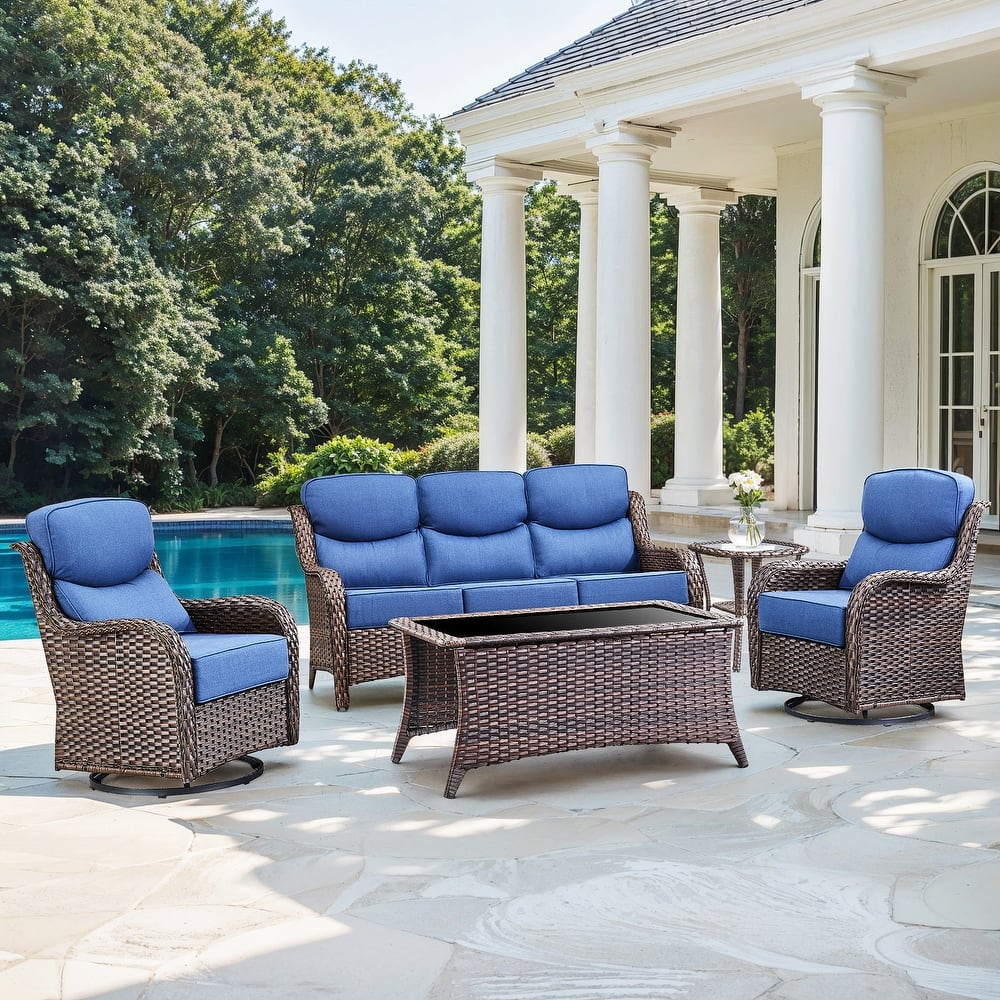 Gymojoy 5-Piece Patio Furniture Set with Swivel Glider Chairs, 6-Inch Ultra-Plush Cushions & Water-Resistant Olefin Fabric