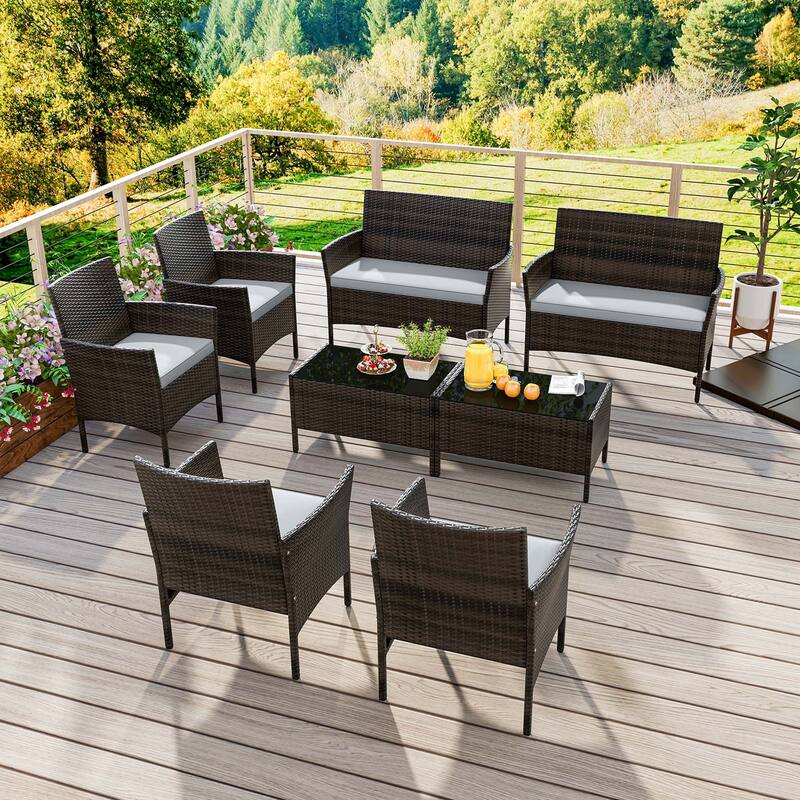 Costway 8 PCS Patio Furniture Set with Washable Cushions and Tempered - See Details