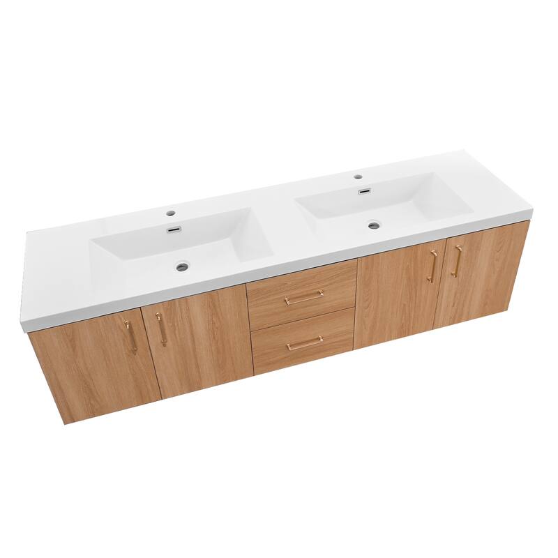 StellarArc 60/ 72 in Wall Mounted Double Sink Bathroom Vanity with Integral Sink Top