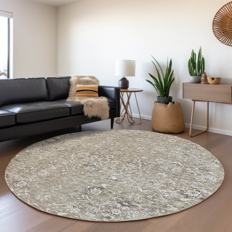 Premium Washable Super Soft Vintage Traditional Mayfield Rug - Pebble - 8' x 8' - Round