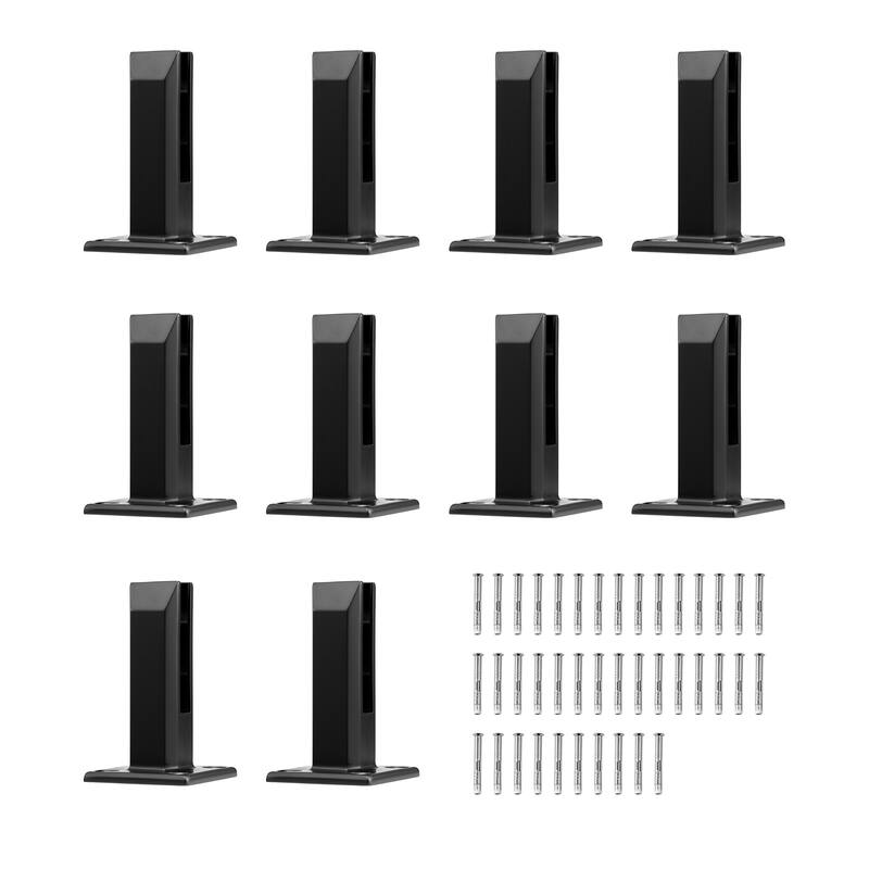 Glass Clamp, Square Glass Railing Bracket for 0.31 "-0.47 " Tempered Glass, 304 Stainless Steel Glass Mounting Clamp - 10 PCS - Black